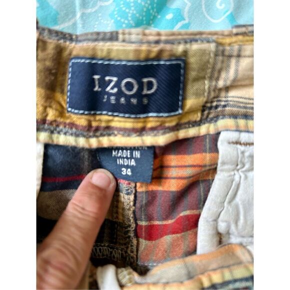 Izod Madras Mens Patchwork Plaid Shorts Sz 34 Golf Chinos - Picture 4 of 7